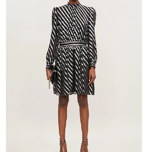 Michael Kors Black and White Long Sleeve A-Line Dress